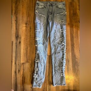 Straight Rigid Distressed Panel Jeans 16Y